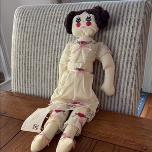 Vintage Handmade Doll with Embroidered Details